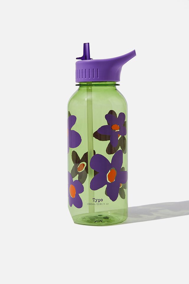 purple flowers water bottle