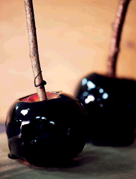 close up of toffee apples.