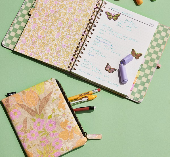 Notepad and pencil case with butterfly and floral detail from Typo.